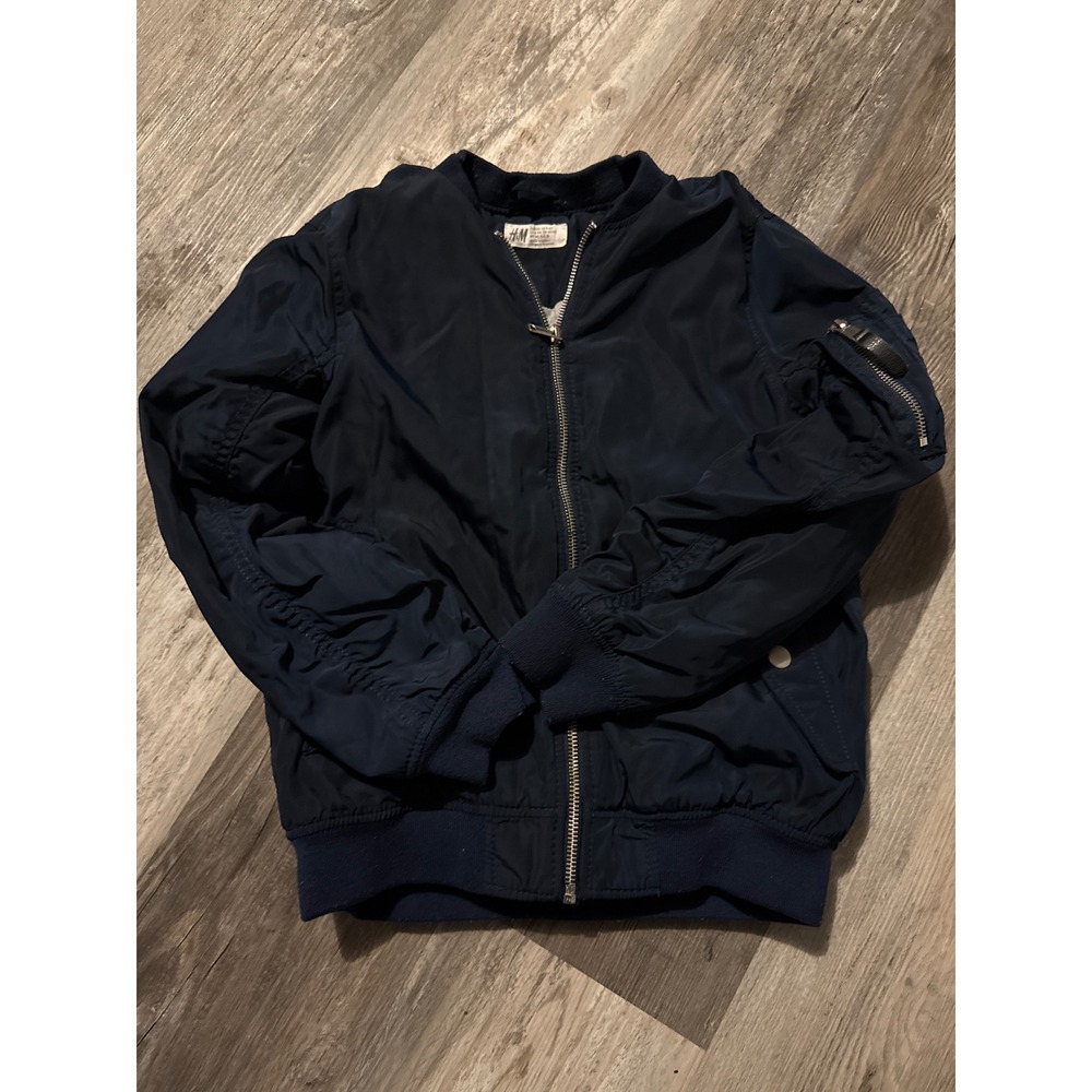 HM Kids Navy Blue Full Zip Bomber Jacket Jersey Lined Size 9-10Y 06867079